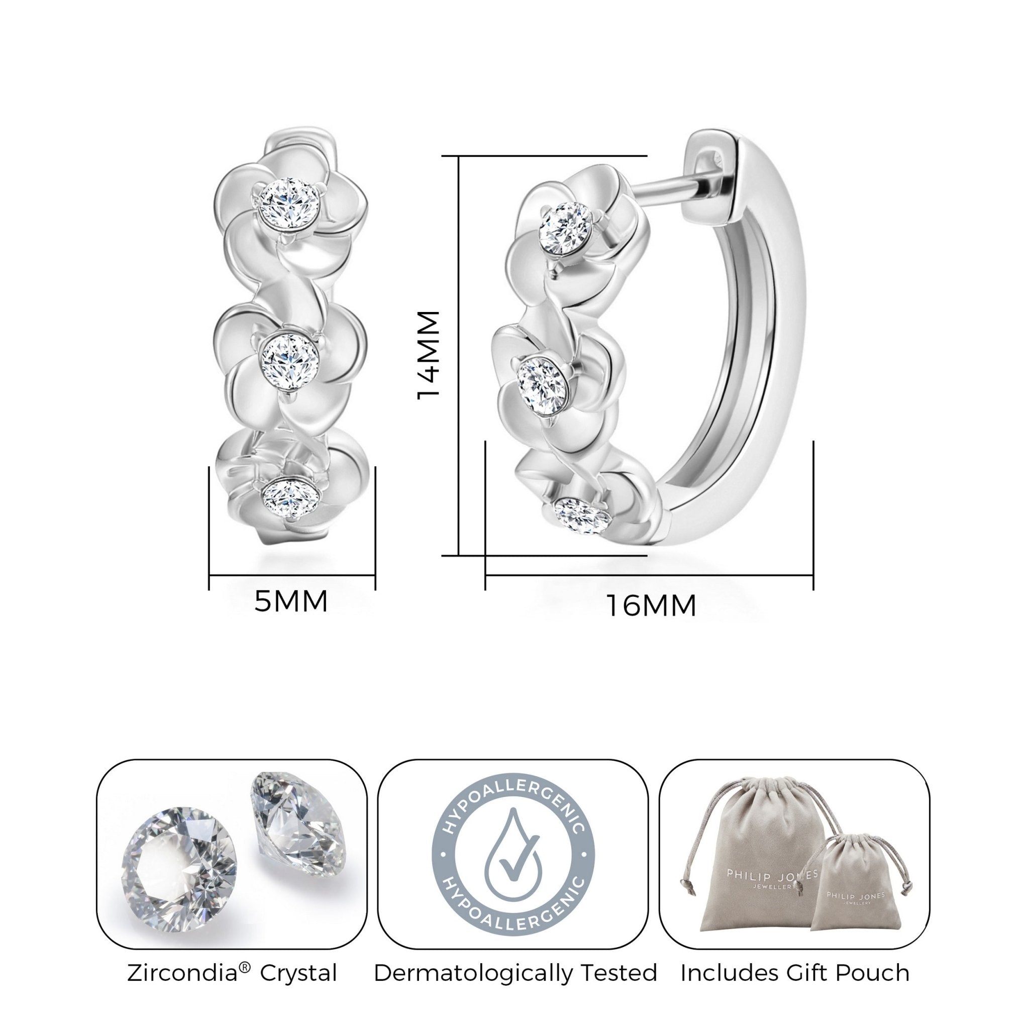 Silver Plated Flower Hoop Earrings Created with Zircondia® Crystals