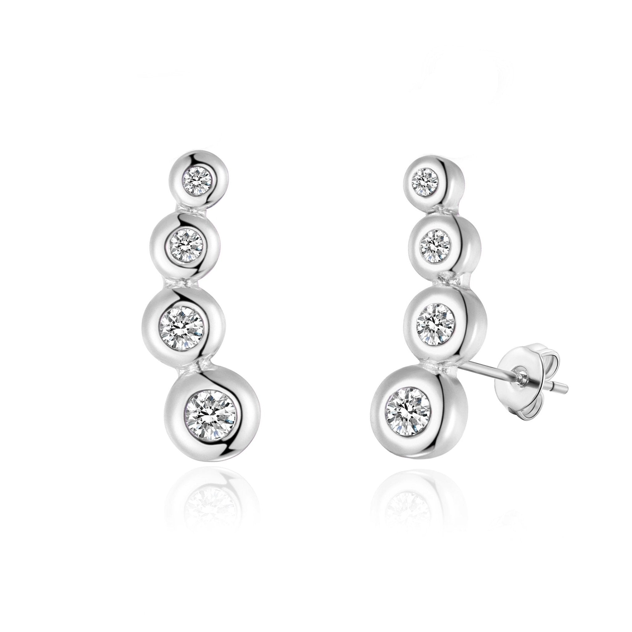 Silver Plated Four Stone Climber Earrings Created With Zircondia® Crystals