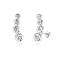 Silver Plated Four Stone Climber Earrings Created With Zircondia® Crystals