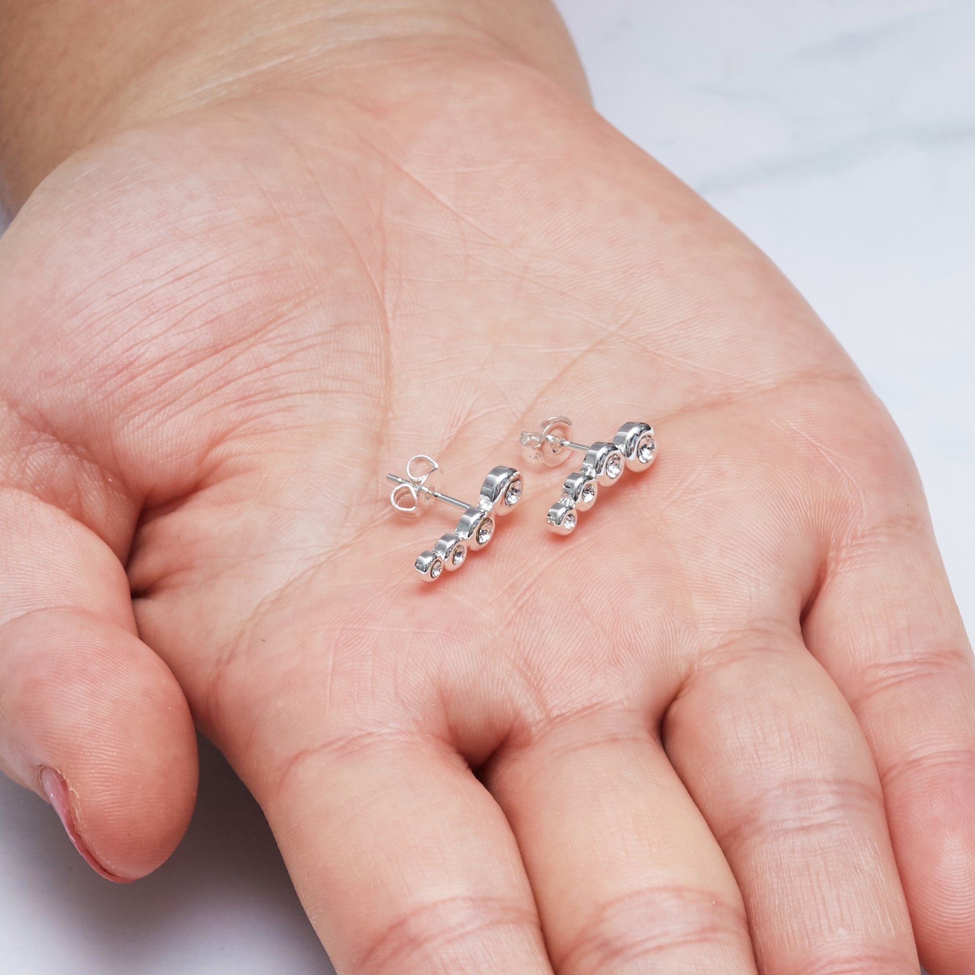 Silver Plated Four Stone Climber Earrings Created With Zircondia® Crystals