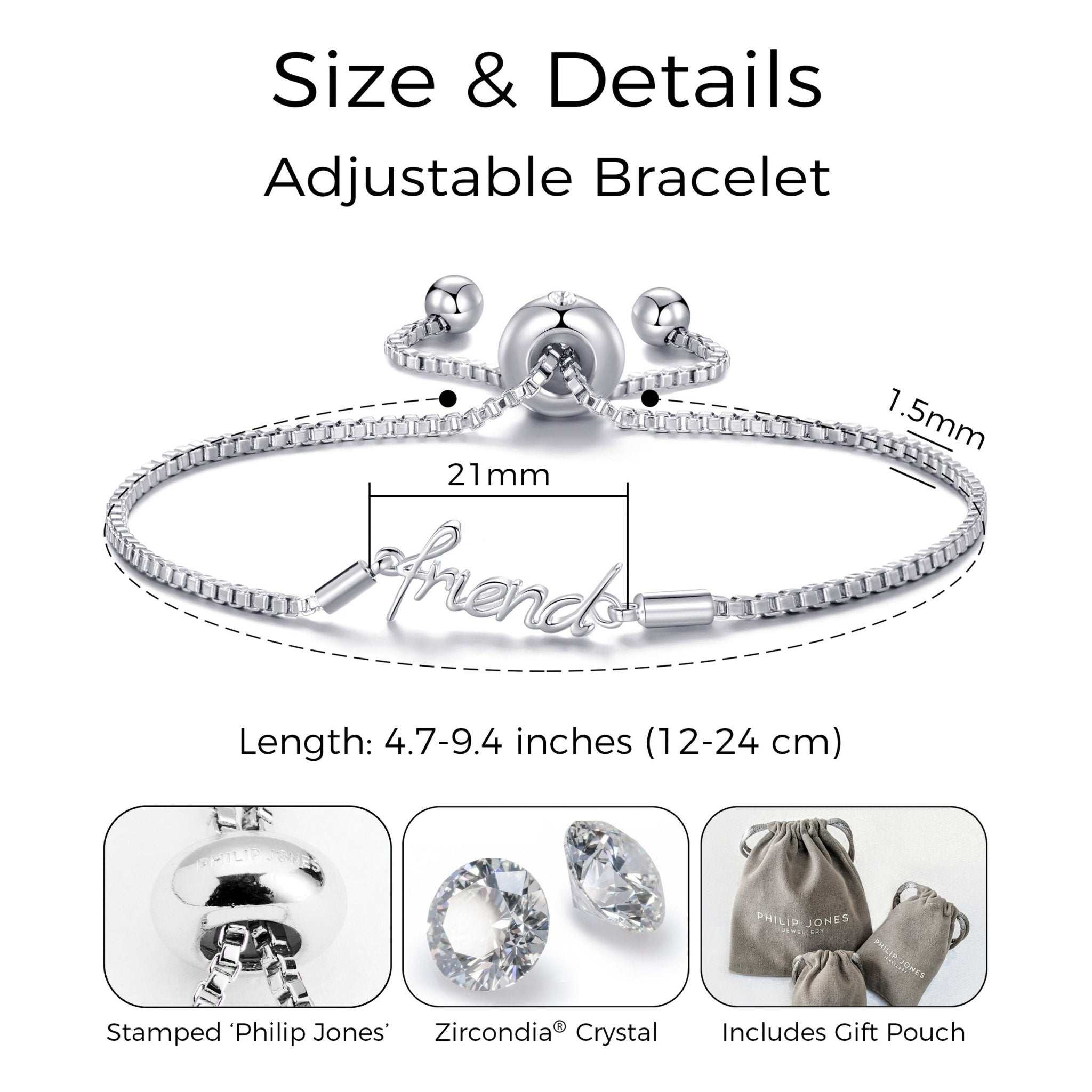 Silver Plated Friend Bracelet Created with Zircondia® Crystals