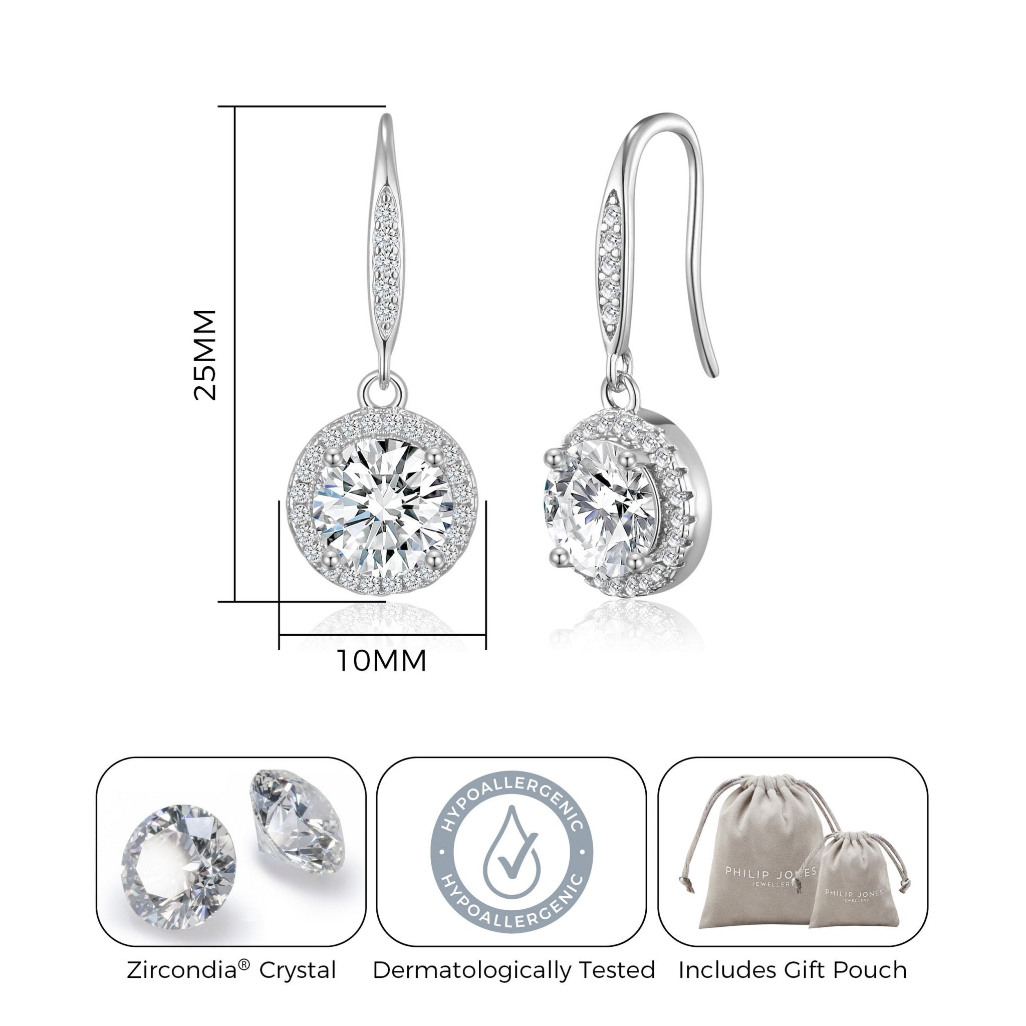 Silver Plated Halo Drop Earrings Created with Zircondia® Crystals