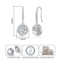 Silver Plated Halo Drop Earrings Created with Zircondia® Crystals