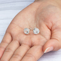 Silver Plated Halo Earrings Created with Zircondia® Crystals