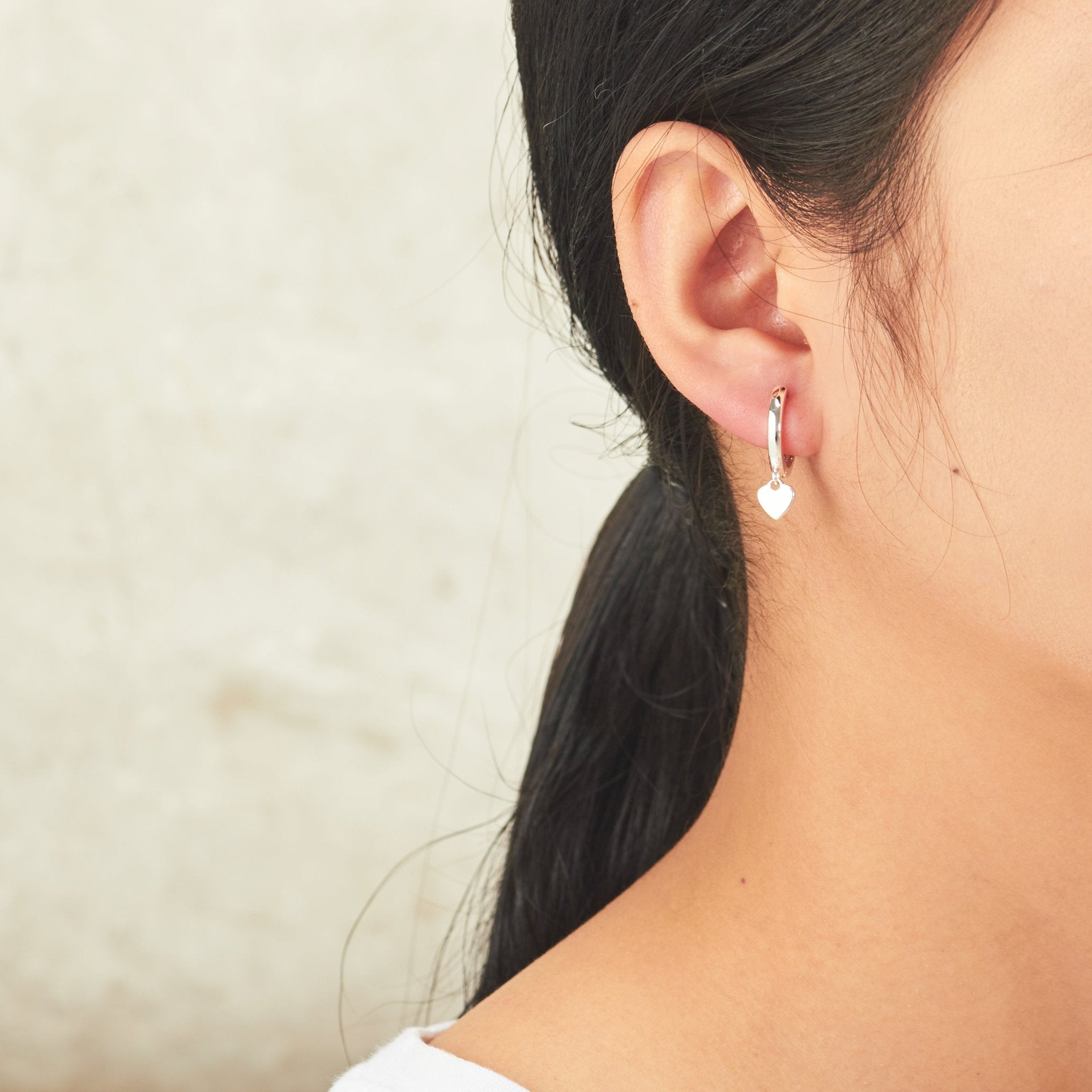 Silver Plated Heart Charm Hoop Earrings