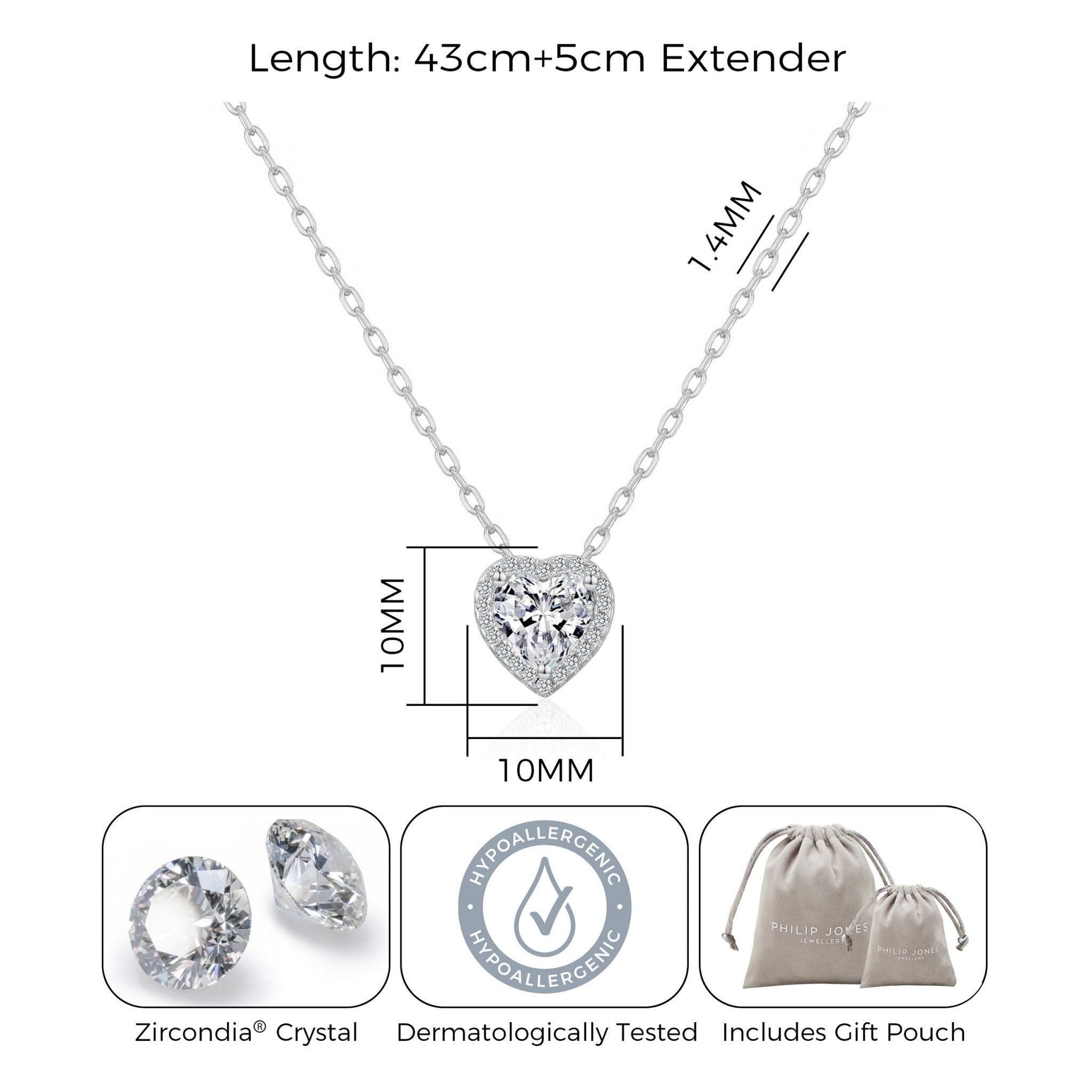 Silver Plated Heart Halo Necklace Created with Zircondia® Crystals