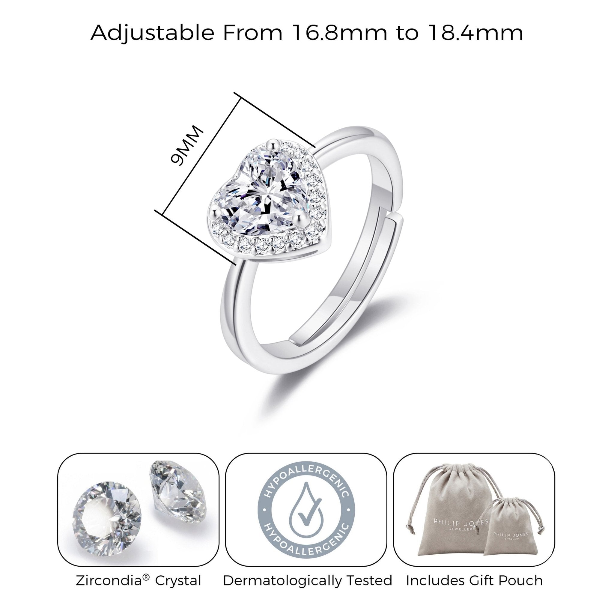 Silver Plated Heart Halo Ring Created with Zircondia® Crystals