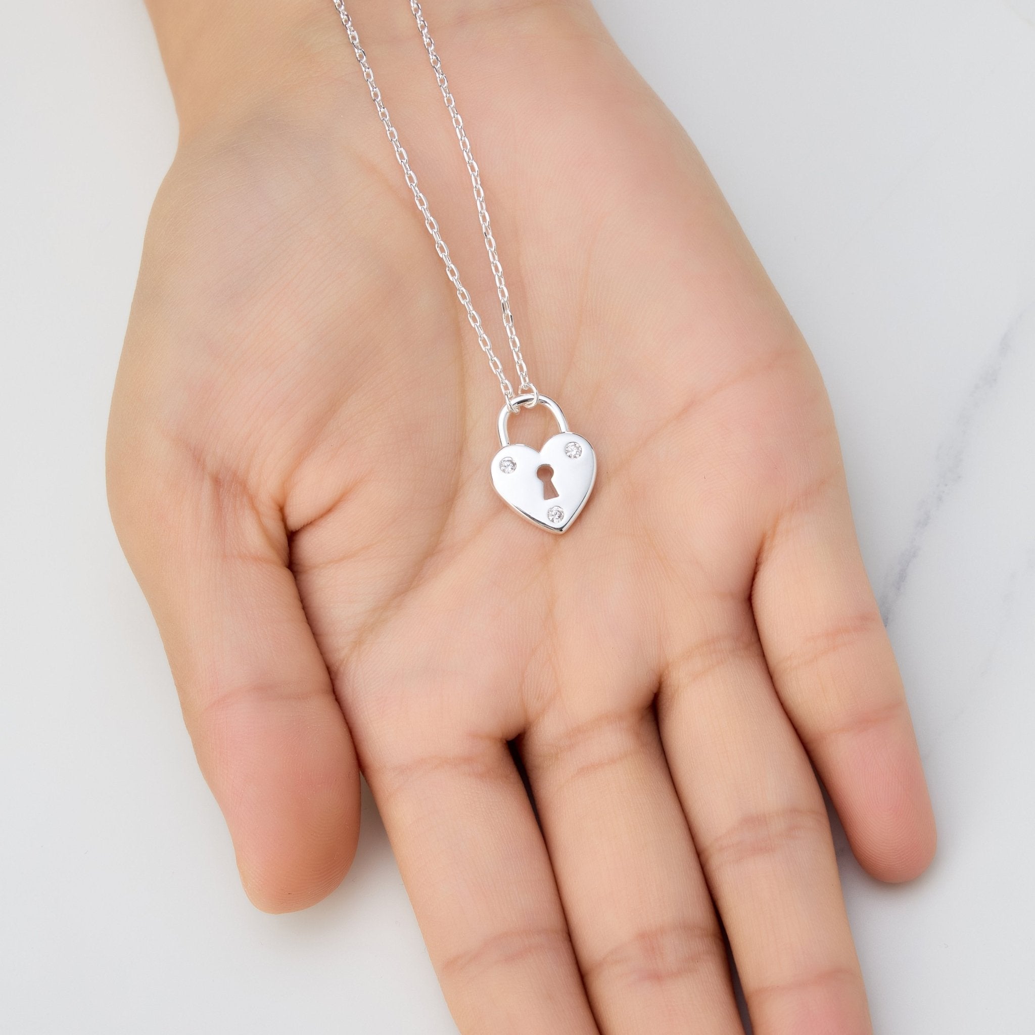 Silver Plated Heart Padlock Necklace Created with Zircondia® Crystals