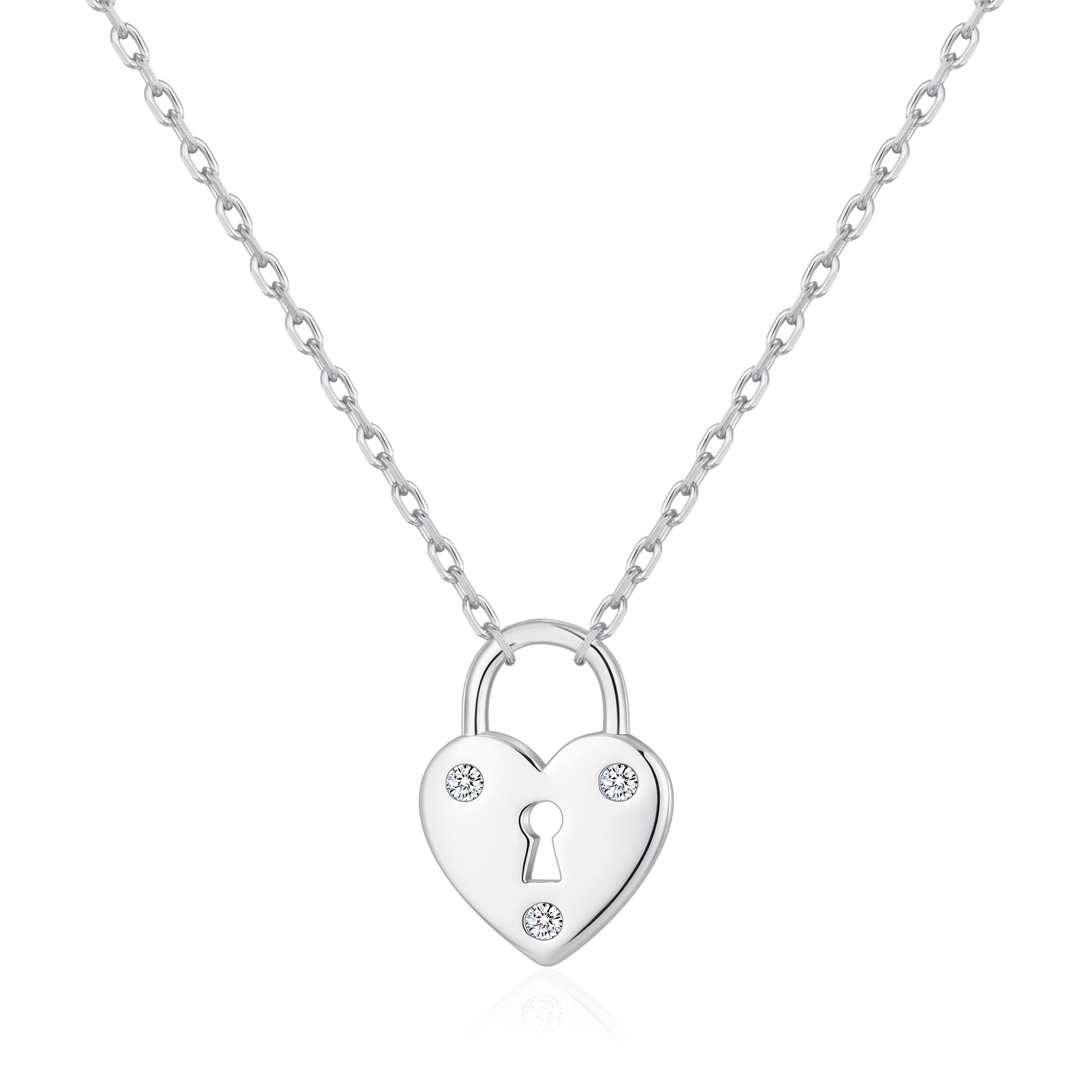 Silver Plated Heart Padlock Necklace Created with Zircondia® Crystals