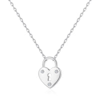 Silver Plated Heart Padlock Necklace Created with Zircondia® Crystals