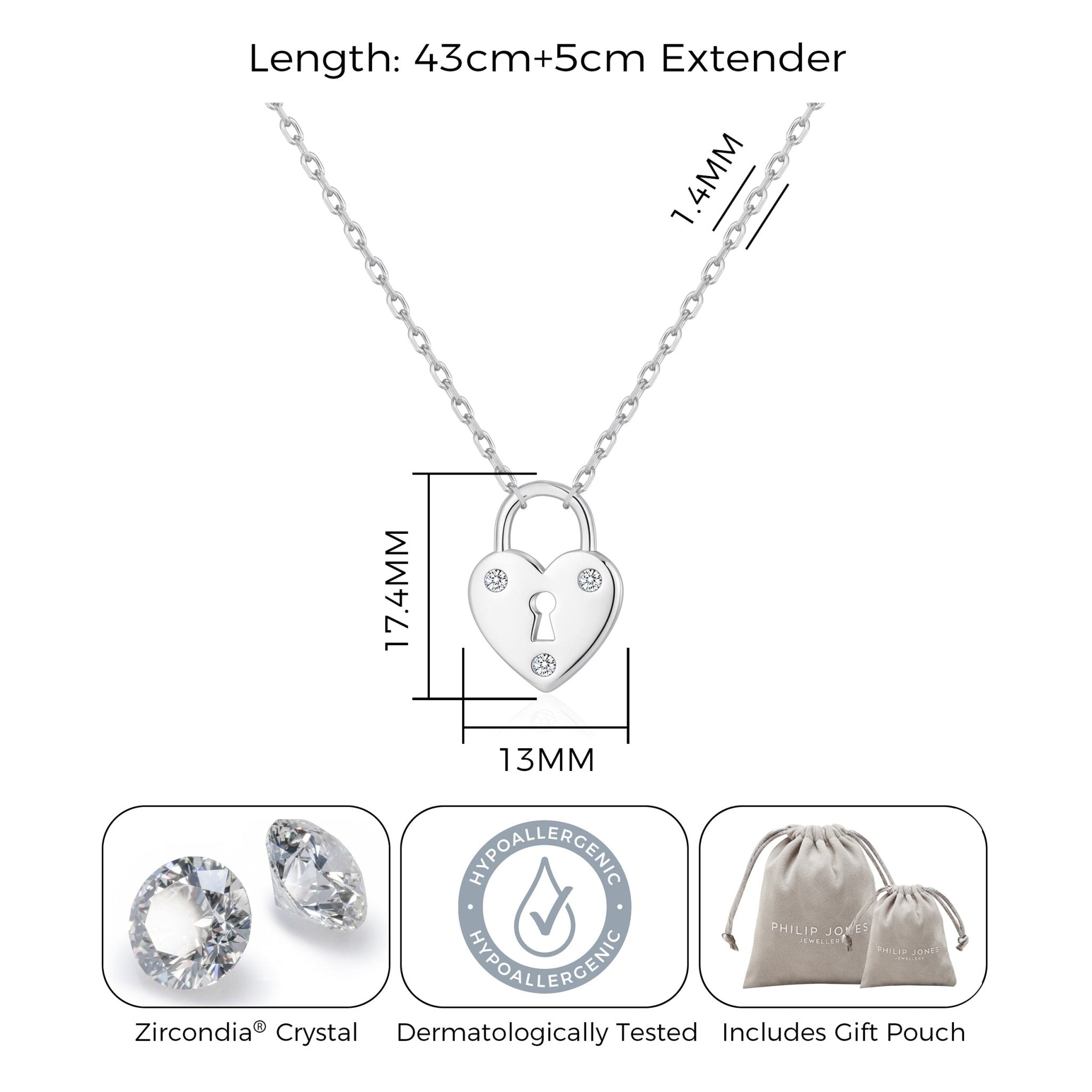 Silver Plated Heart Padlock Necklace Created with Zircondia® Crystals