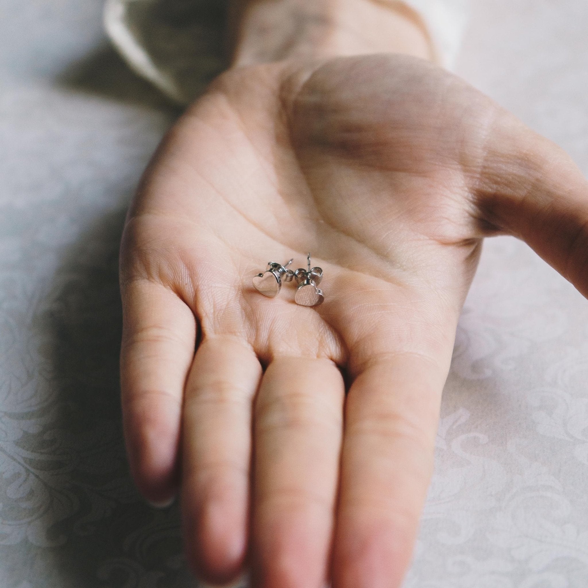 Silver Plated Heart Stud Earrings with Quote Card