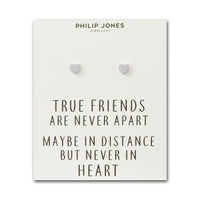 Silver Plated Heart Stud Earrings with Quote Card