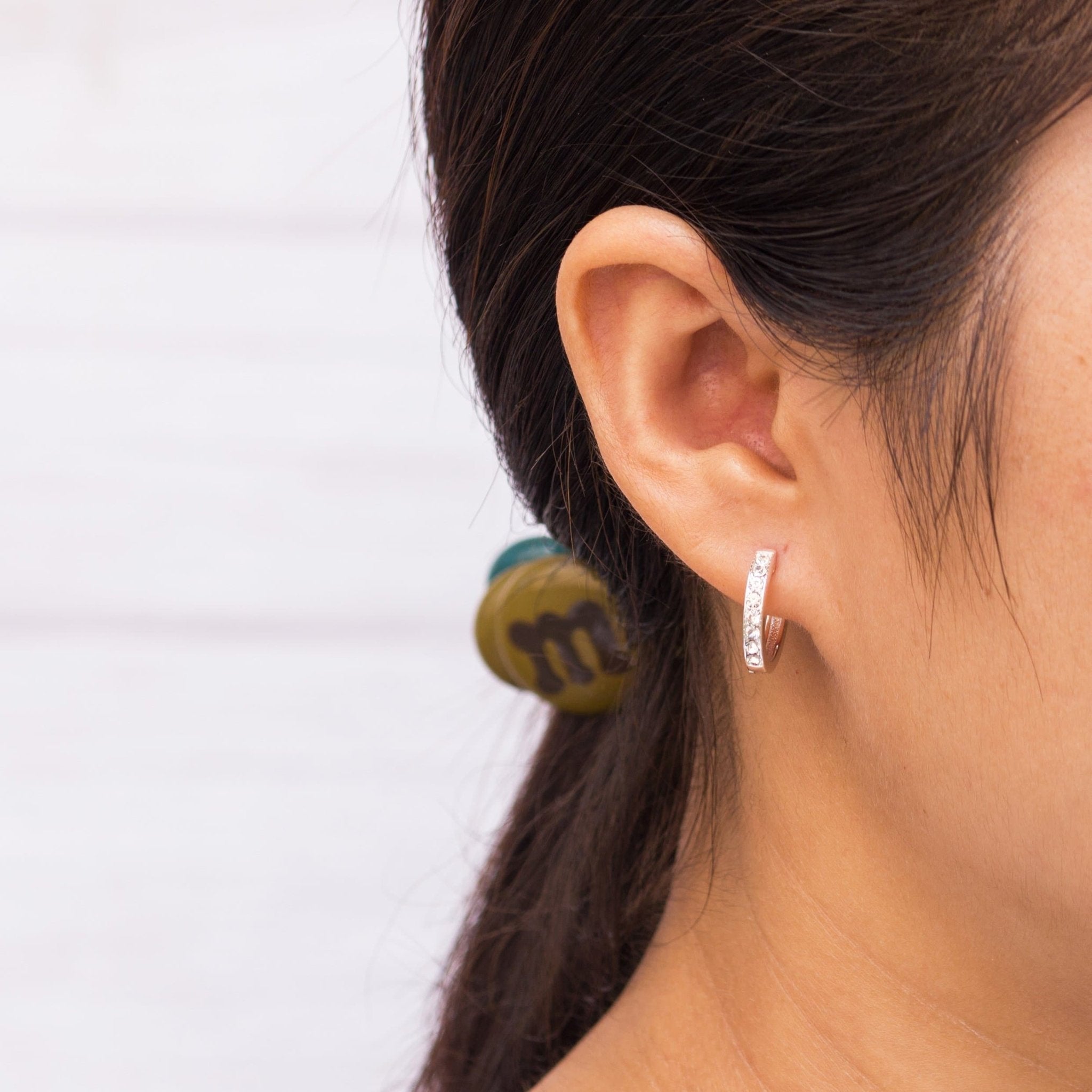 Silver Plated Hoop Earrings Created with Zircondia® Crystals