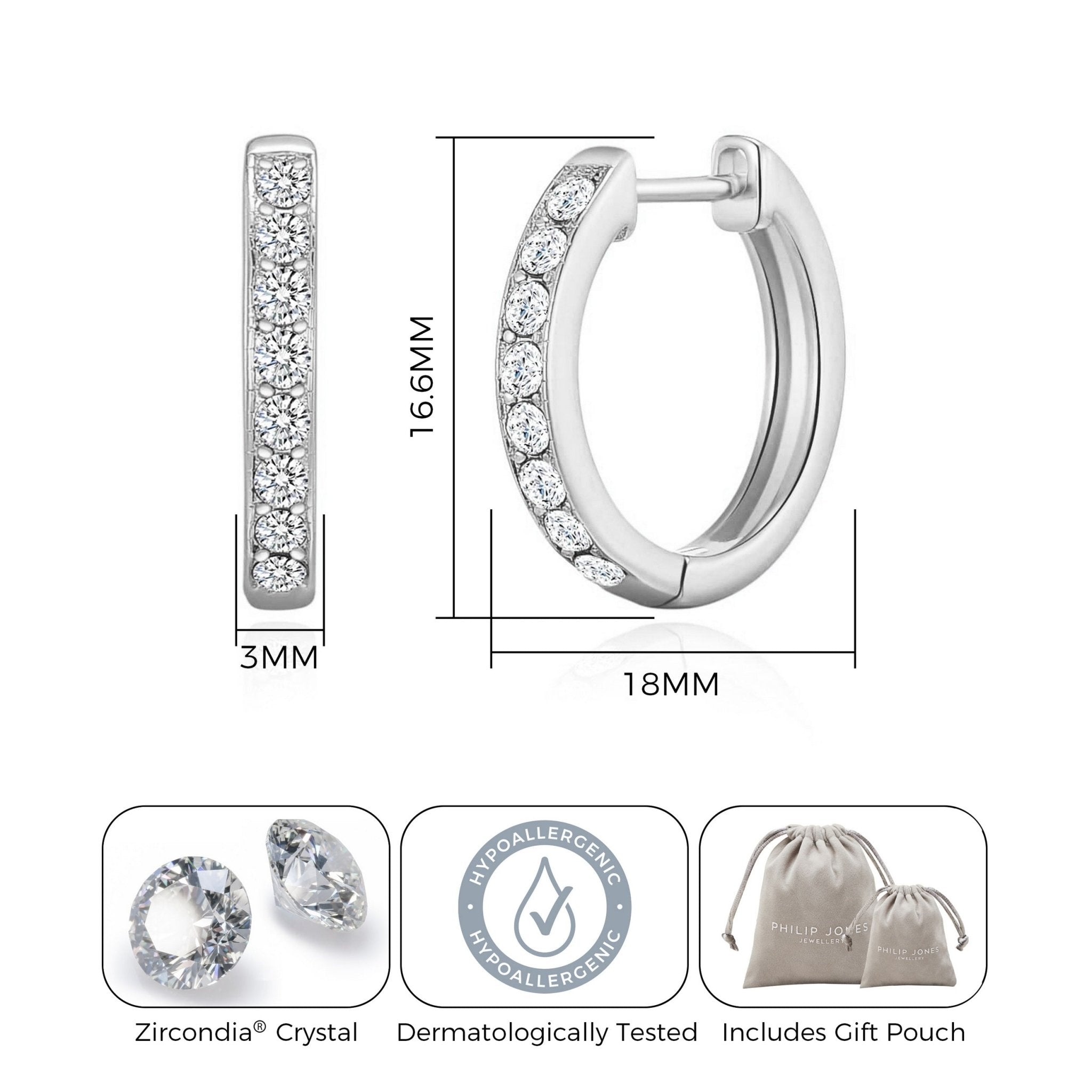 Silver Plated Hoop Earrings Created with Zircondia® Crystals