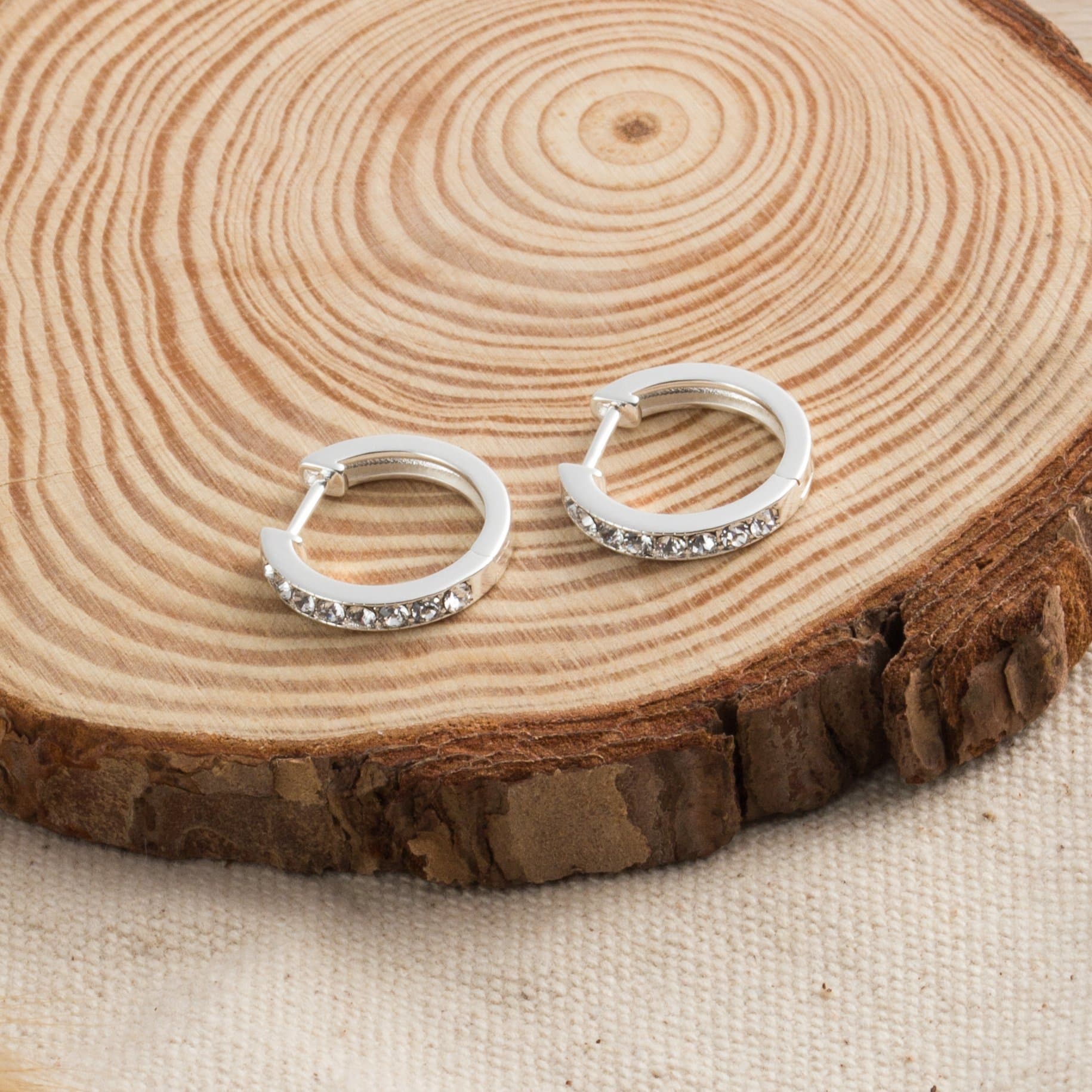 Silver Plated Hoop Earrings Created with Zircondia® Crystals