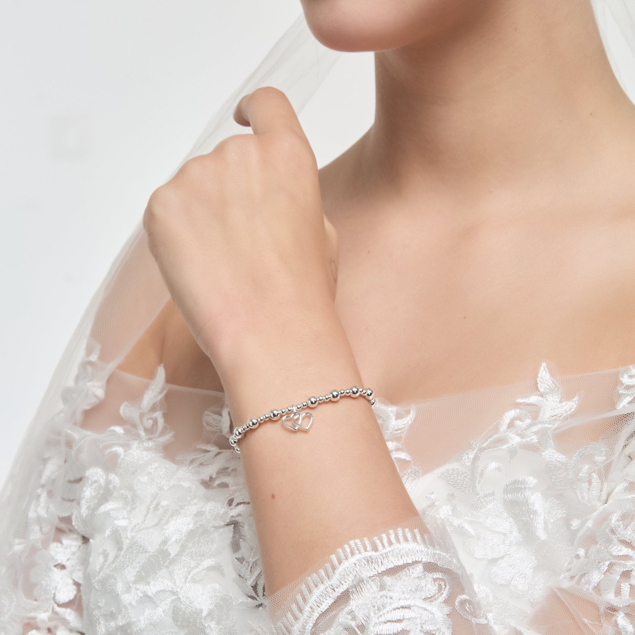 Silver Plated I Couldn't Say I Do Without You Heart Link Stretch Bracelet with Gift Box