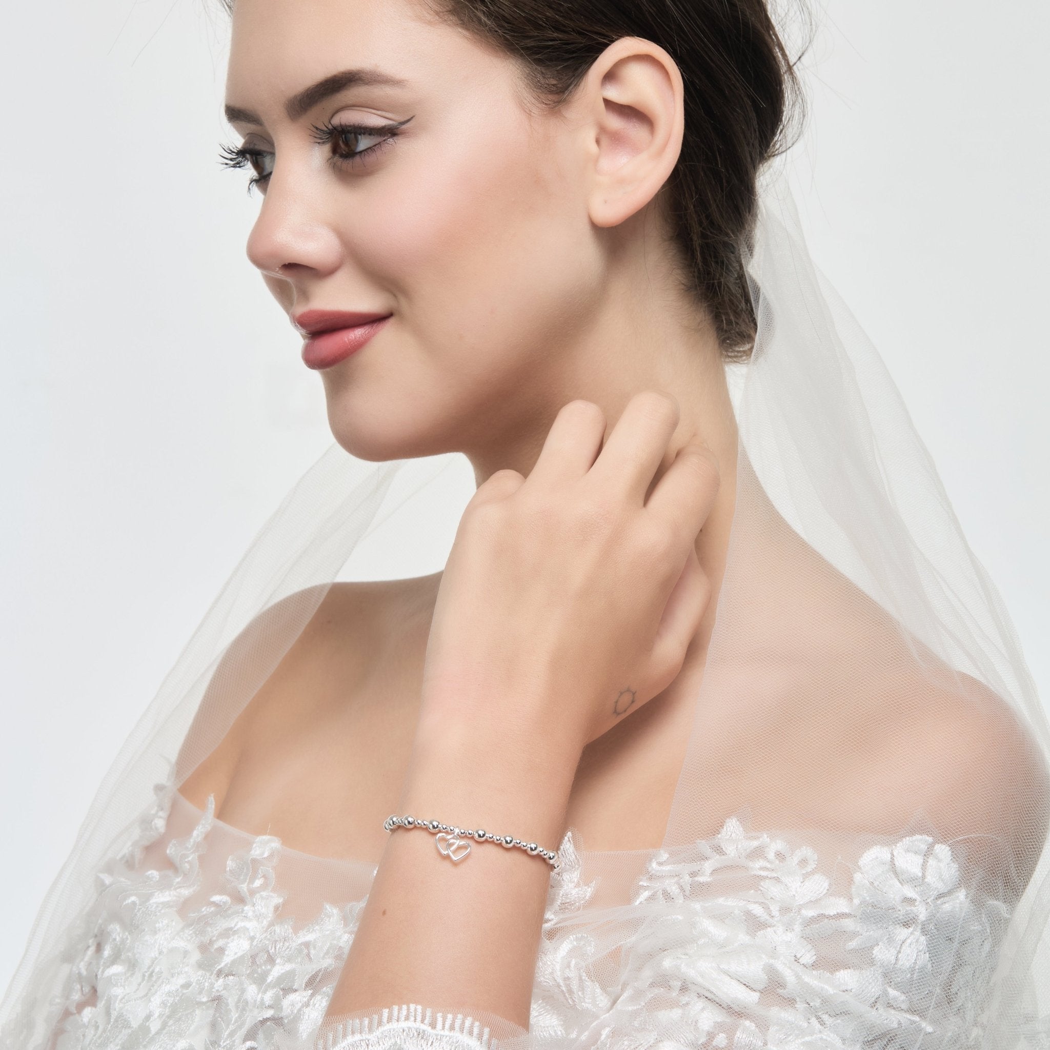 Silver Plated I Couldn't Say I Do Without You Heart Link Stretch Bracelet with Gift Box