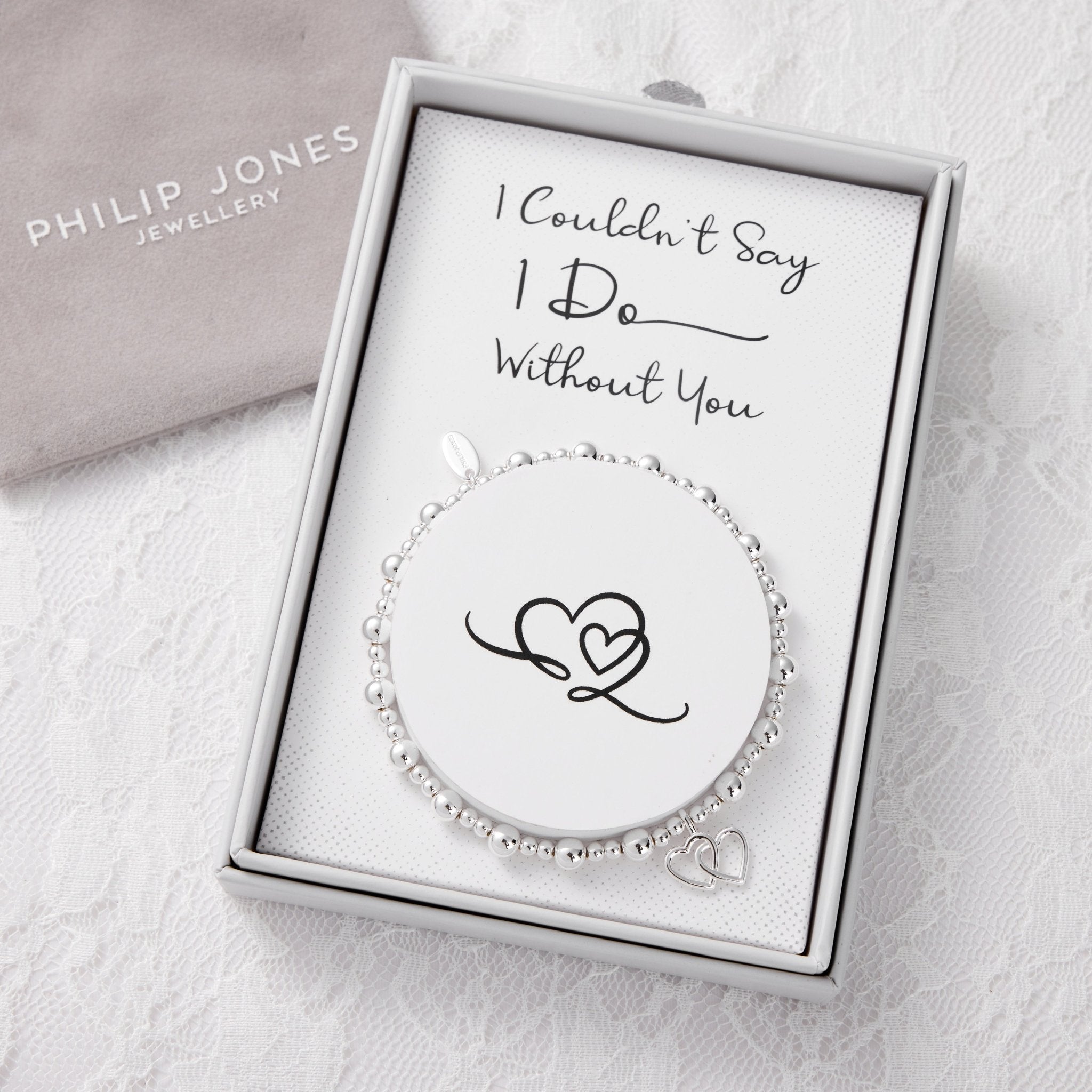 Silver Plated I Couldn't Say I Do Without You Heart Link Stretch Bracelet with Gift Box