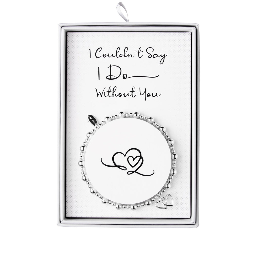 Silver Plated I Couldn't Say I Do Without You Heart Link Stretch Bracelet with Gift Box