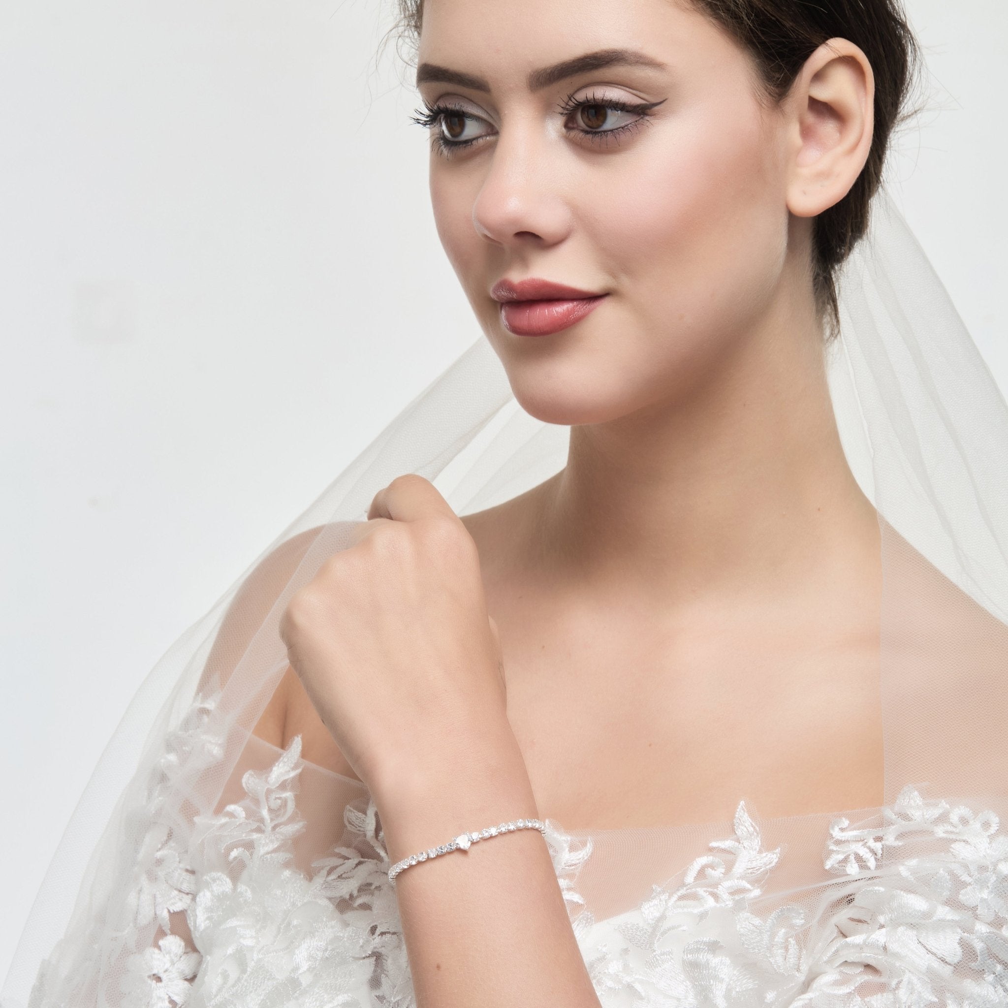 Silver Plated I Couldn't Say I Do Without You Heart Solitaire Wedding Bracelet with Zircondia® Crystals