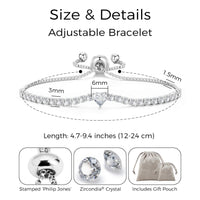 Silver Plated Heart Solitaire Friendship Bracelet Created with Zircondia® Crystals