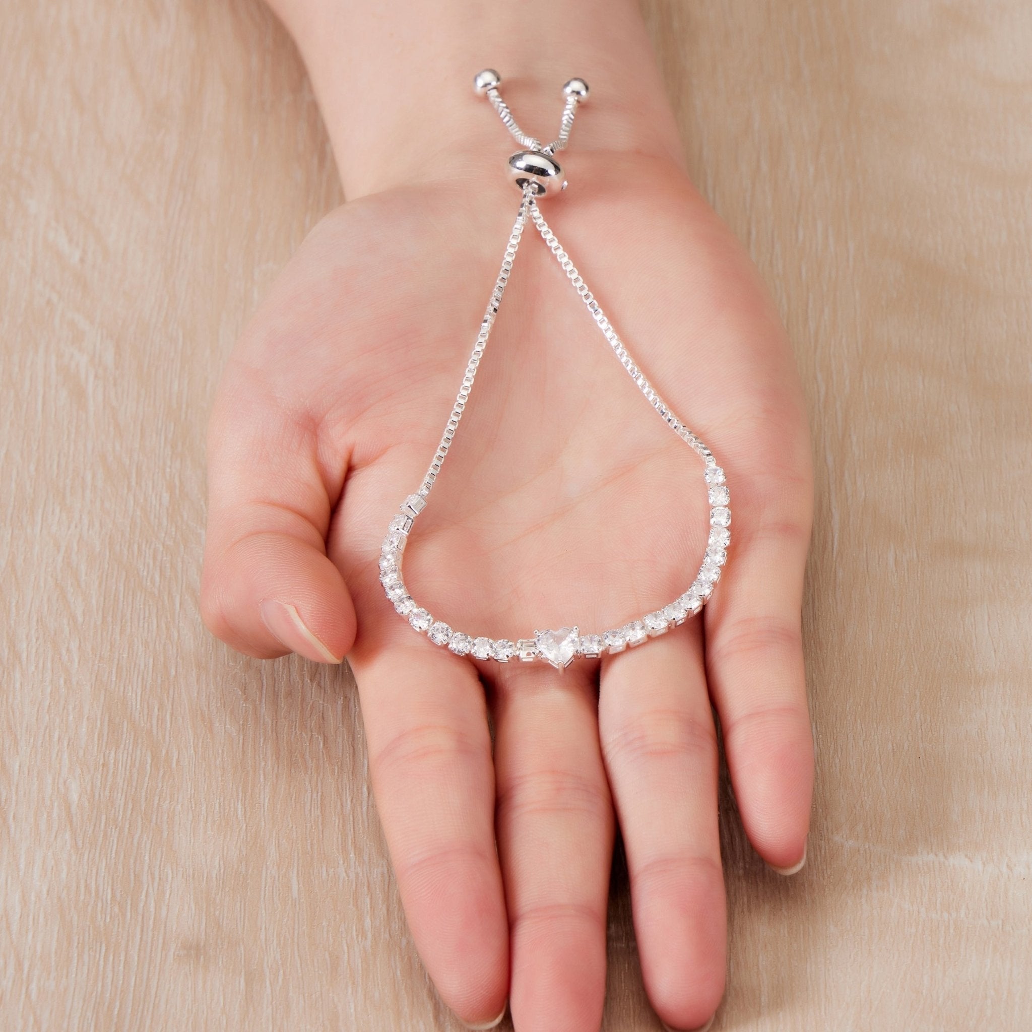 Silver Plated Heart Solitaire Friendship Bracelet Created with Zircondia® Crystals