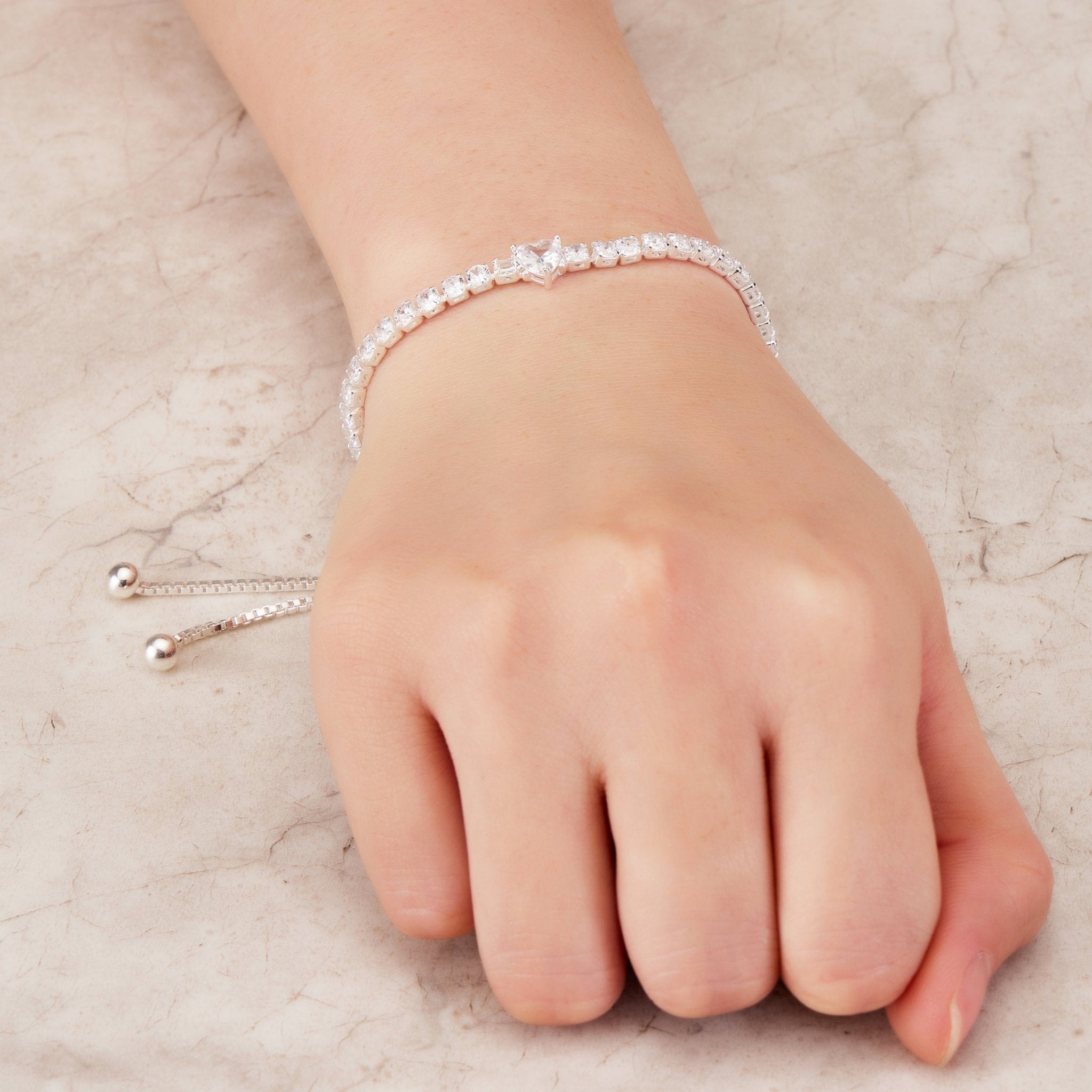 Silver Plated Heart Solitaire Friendship Bracelet Created with Zircondia® Crystals