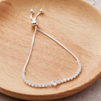 Silver Plated Heart Solitaire Friendship Bracelet Created with Zircondia® Crystals