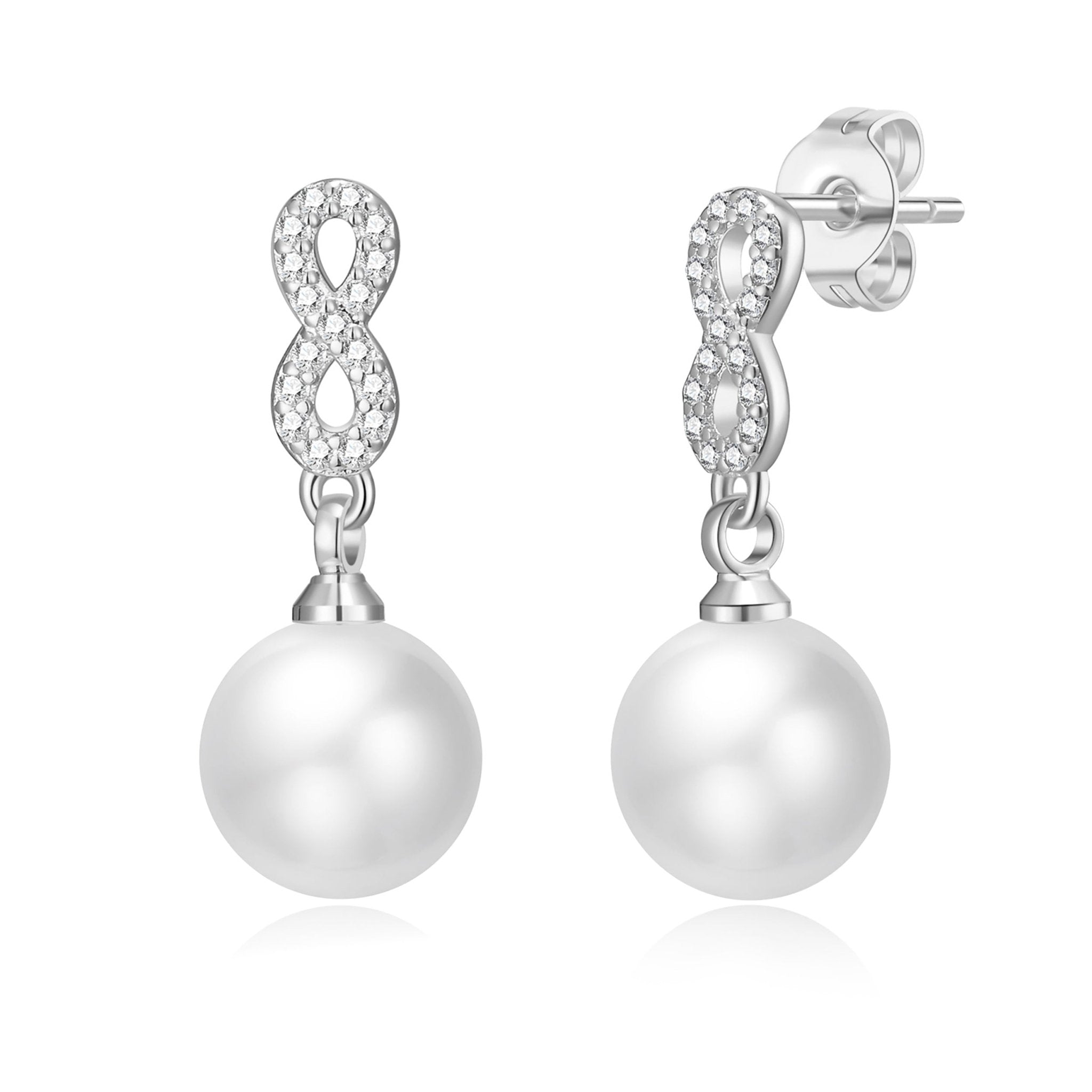 Silver Plated I Couldn't Say I Do Without You Infinity Pearl Drop Earrings with Zircondia® Crystals