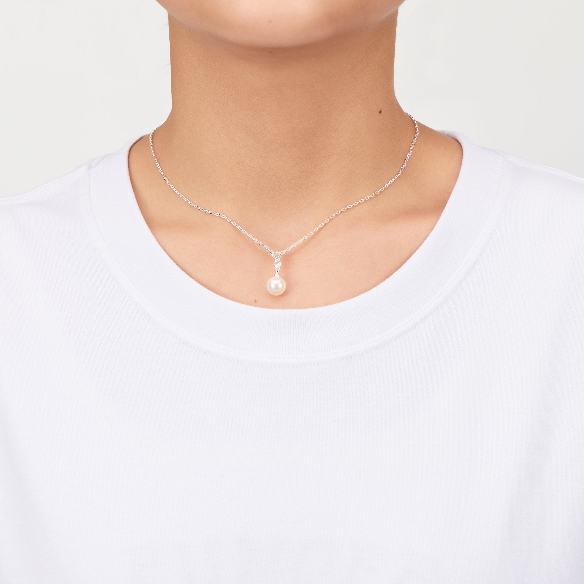 Silver Plated Infinity Pearl Drop Necklace Created with Zircondia® Crystals