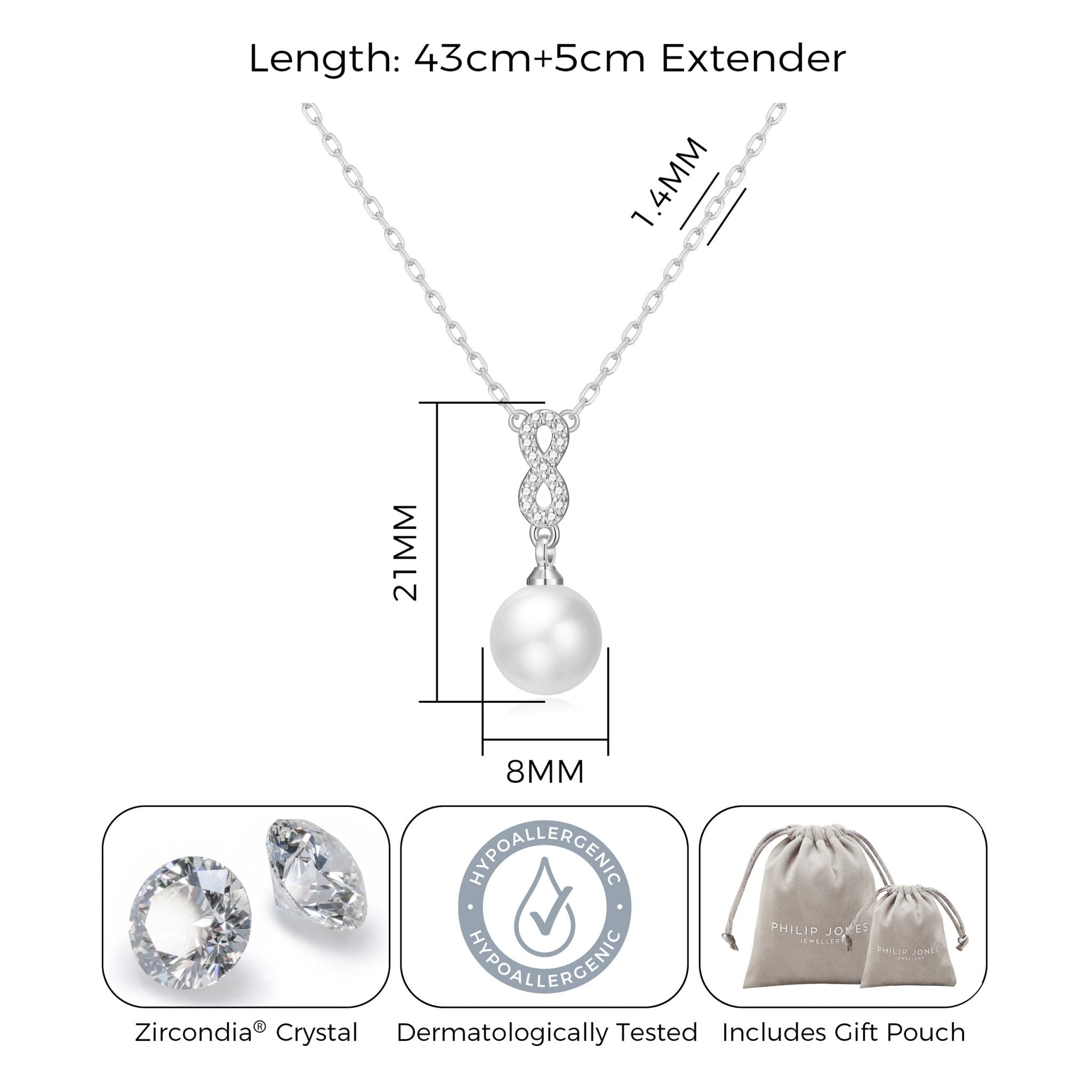 Silver Plated Infinity Pearl Drop Necklace Created with Zircondia® Crystals