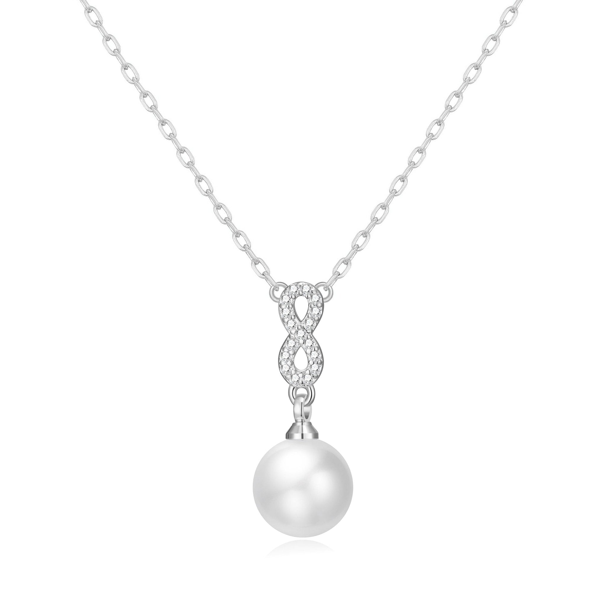Silver Plated Infinity Pearl Drop Necklace Created with Zircondia® Crystals