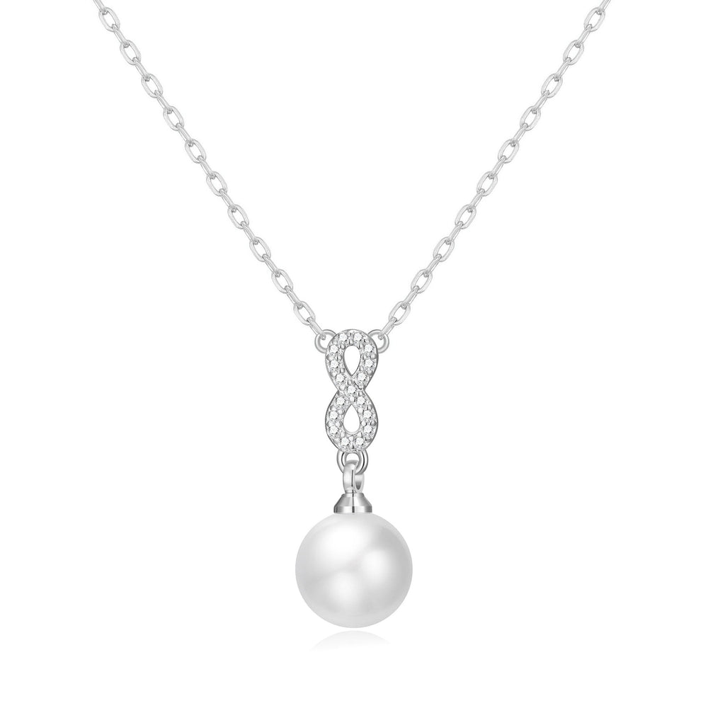 Silver Plated Infinity Pearl Drop Necklace Created with Zircondia® Crystals