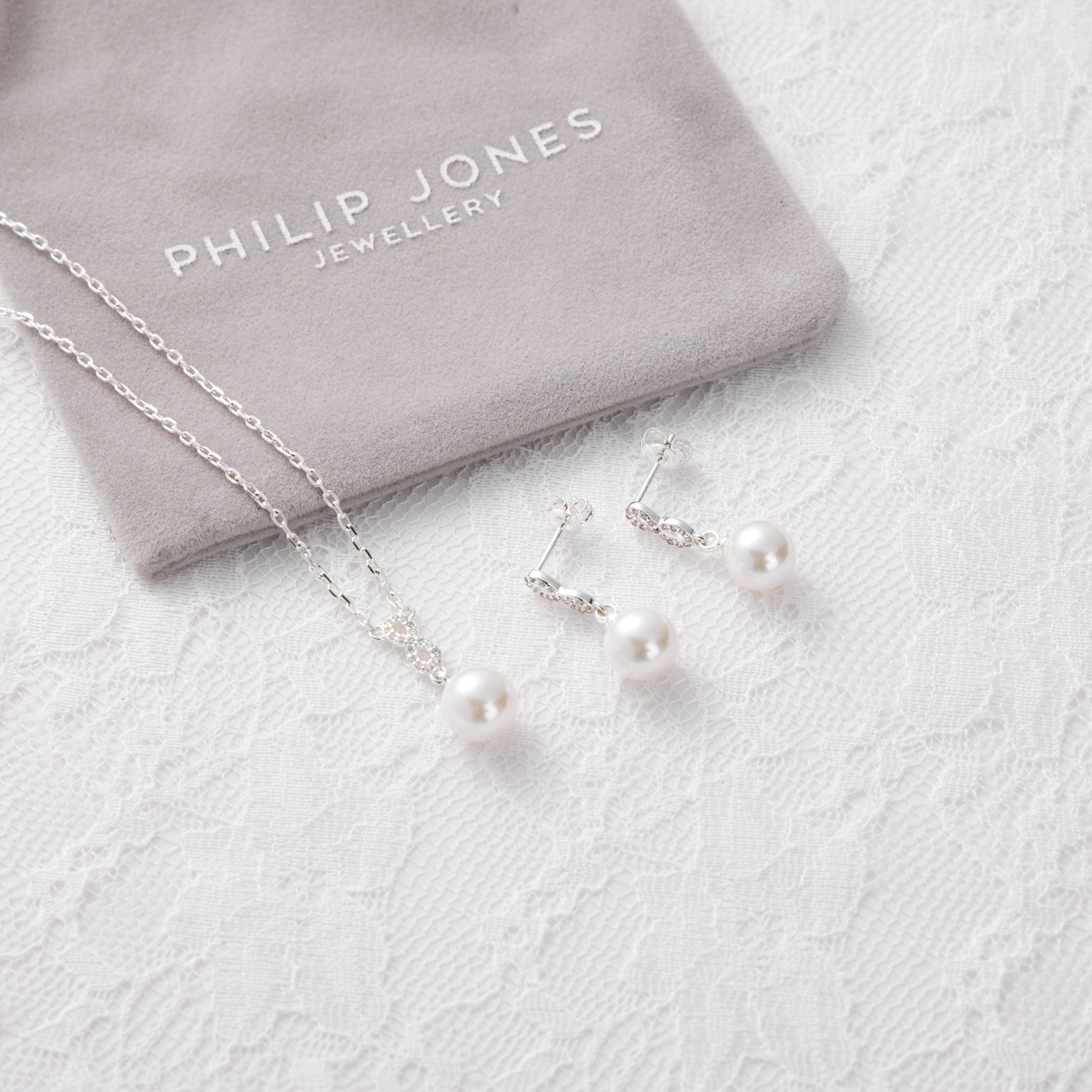 Silver Plated I Couldn't Say I Do Without You Infinity Pearl Drop Set with Zircondia® Crystals