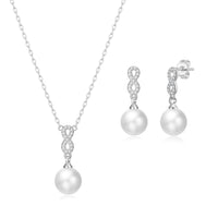 Silver Plated I Couldn't Say I Do Without You Infinity Pearl Drop Set with Zircondia® Crystals