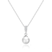 Silver Plated Pearl Drop Necklace Created with Zircondia® Crystals