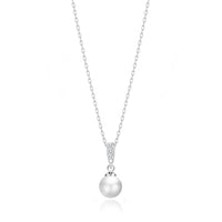 Silver Plated Pearl Drop Necklace Created with Zircondia® Crystals