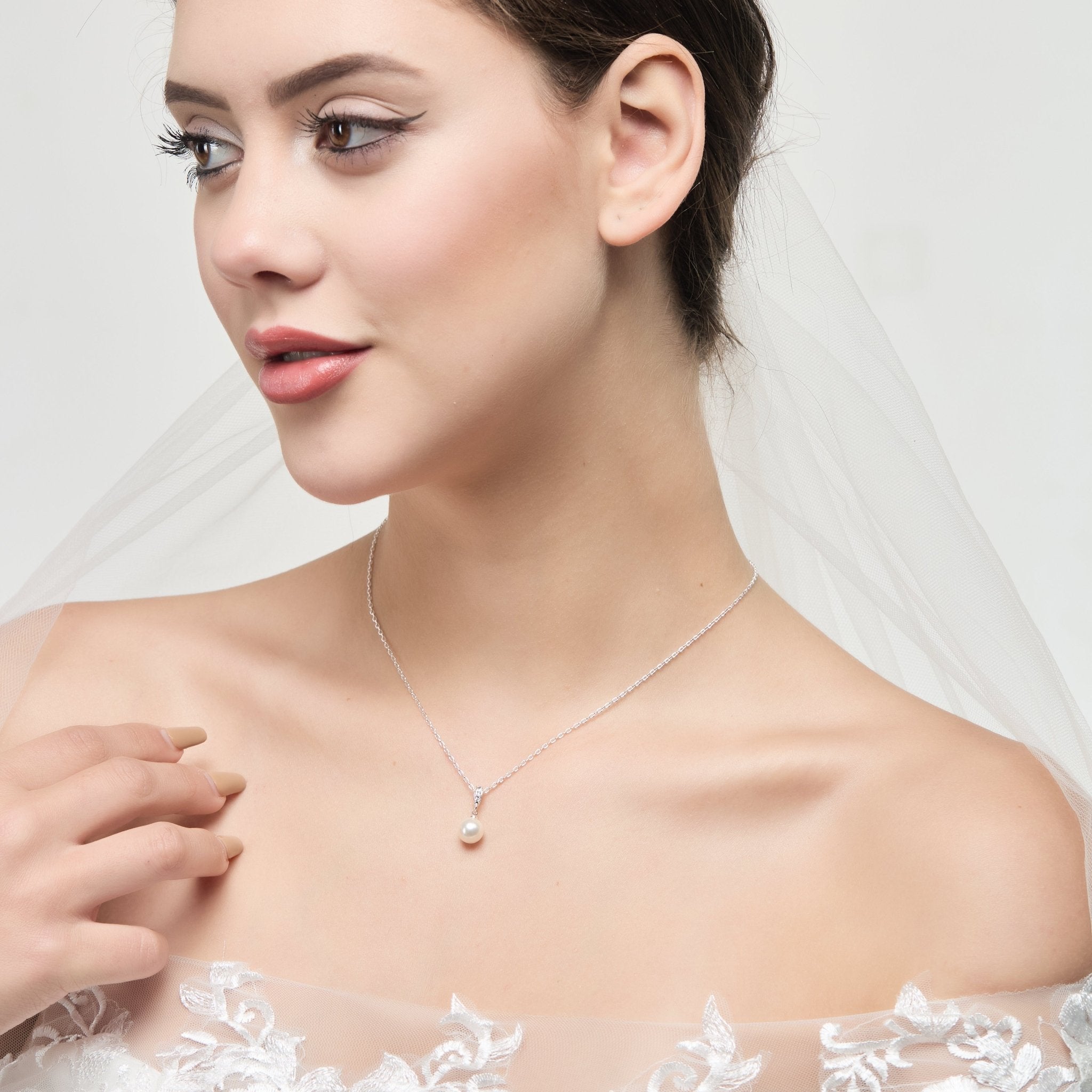 Silver Plated I Couldn't Say I Do Without You Pearl Drop Wedding Necklace Created with Zircondia® Crystals