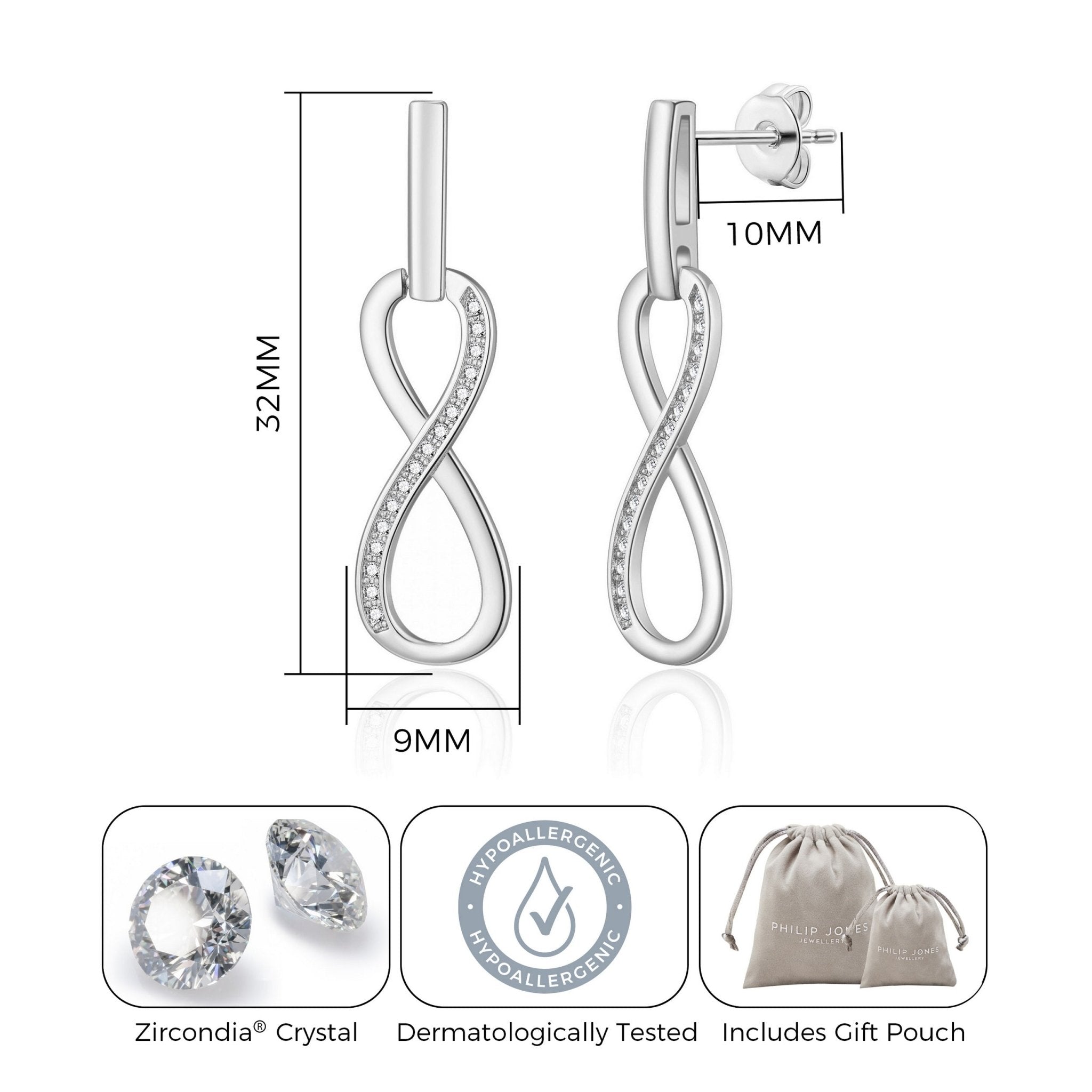 Silver Plated Infinity Drop Earrings Created with Zircondia® Crystals