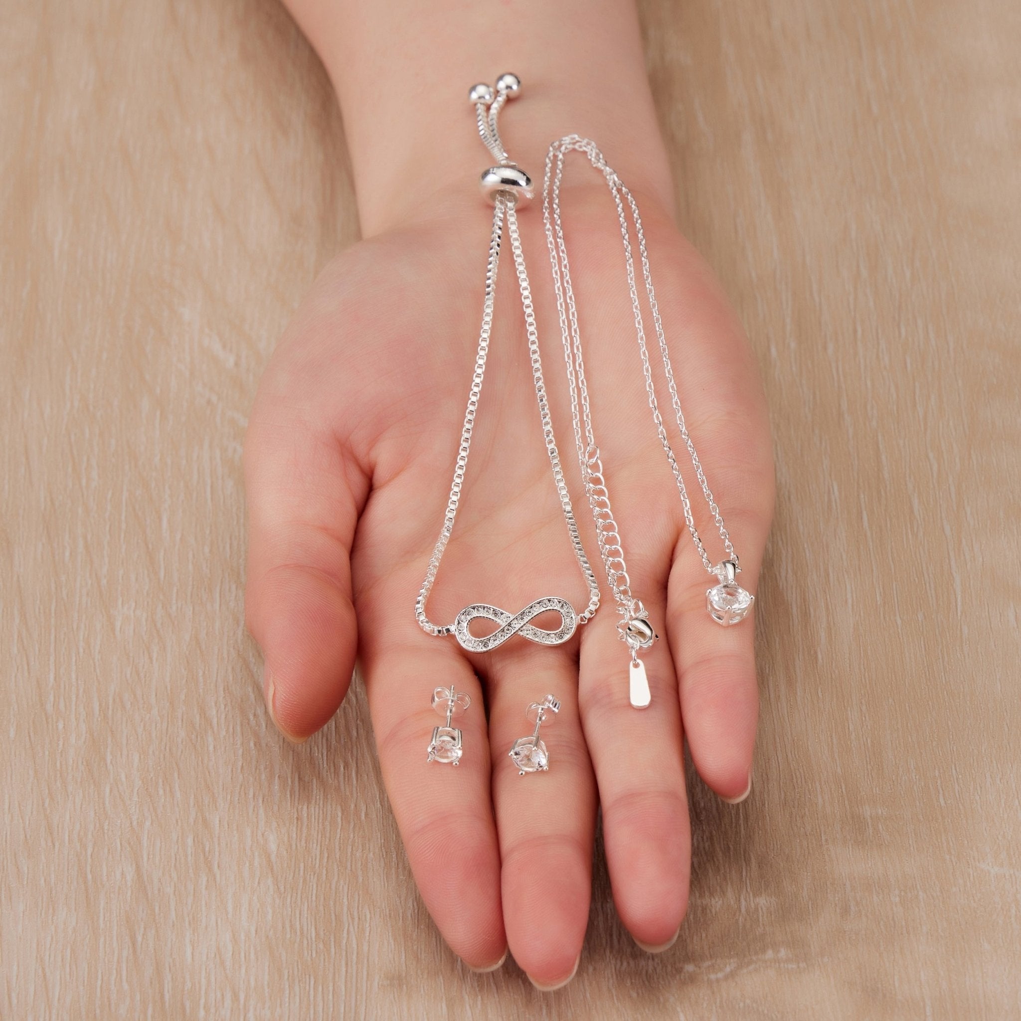 Silver Plated Infinity Friendship Set Created with Zircondia® Crystals