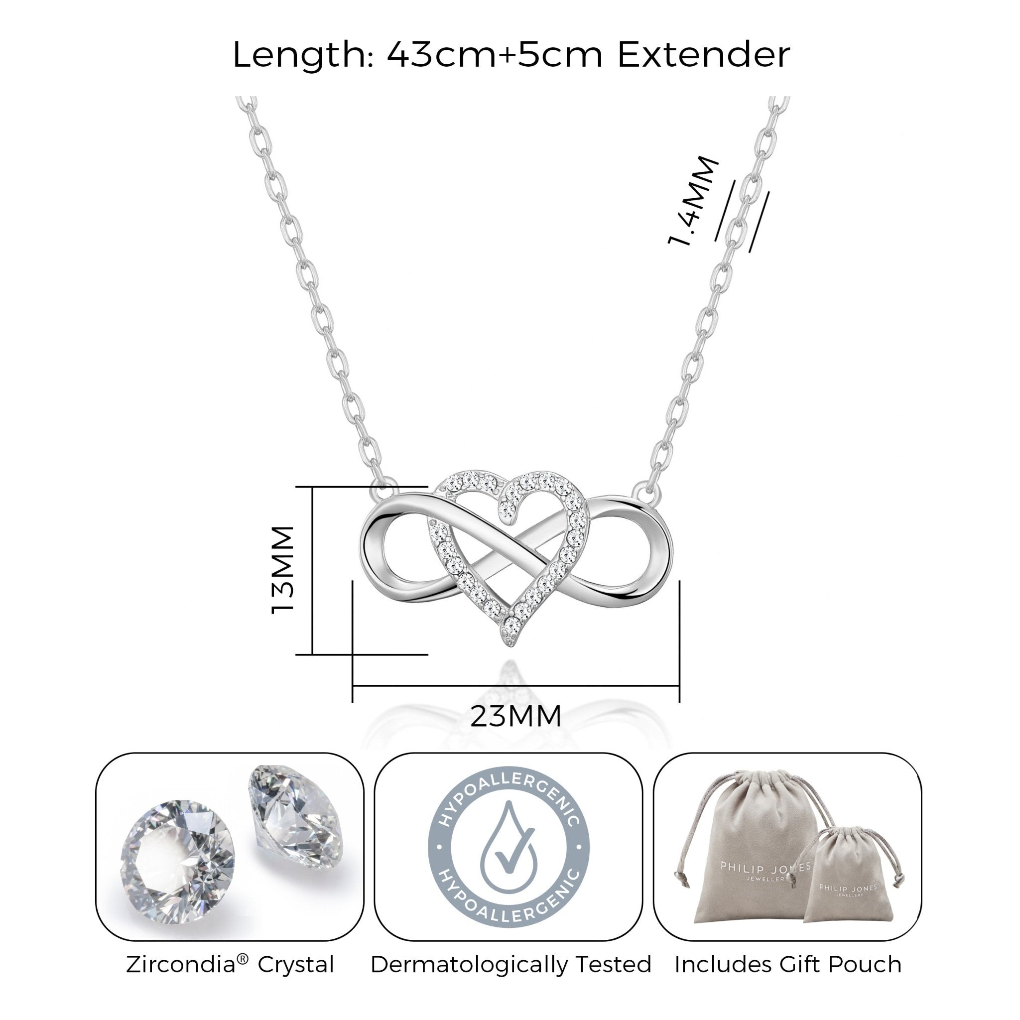Silver Plated Infinity Heart Necklace Created with Zircondia® Crystals