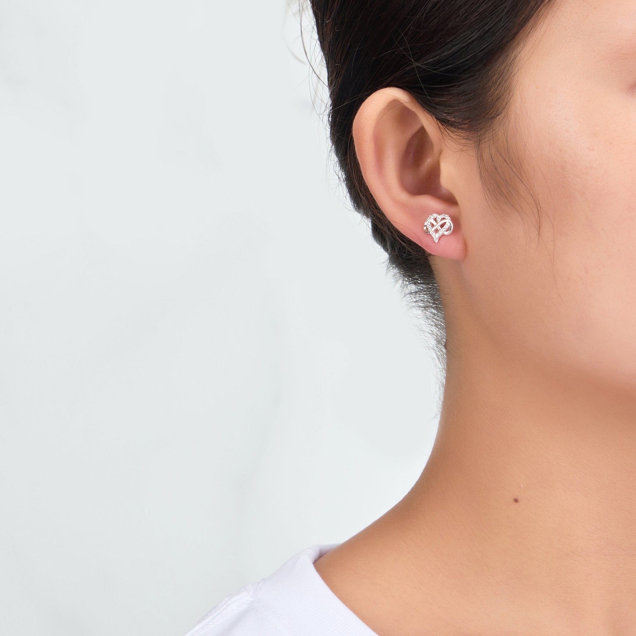 Silver Plated Infinity Heart Stud Earrings Created with Zircondia® Crystals