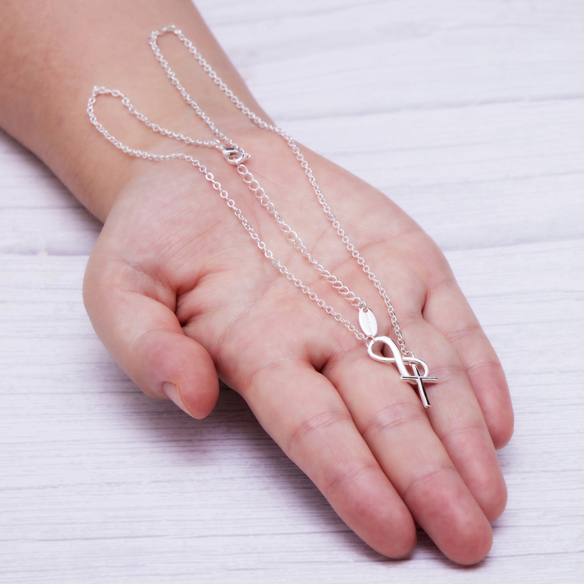 Silver Plated Infinity with Cross Lariat Necklace