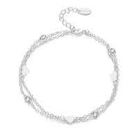 Silver Plated Layered Heart Anklet Created with Zircondia® Crystals