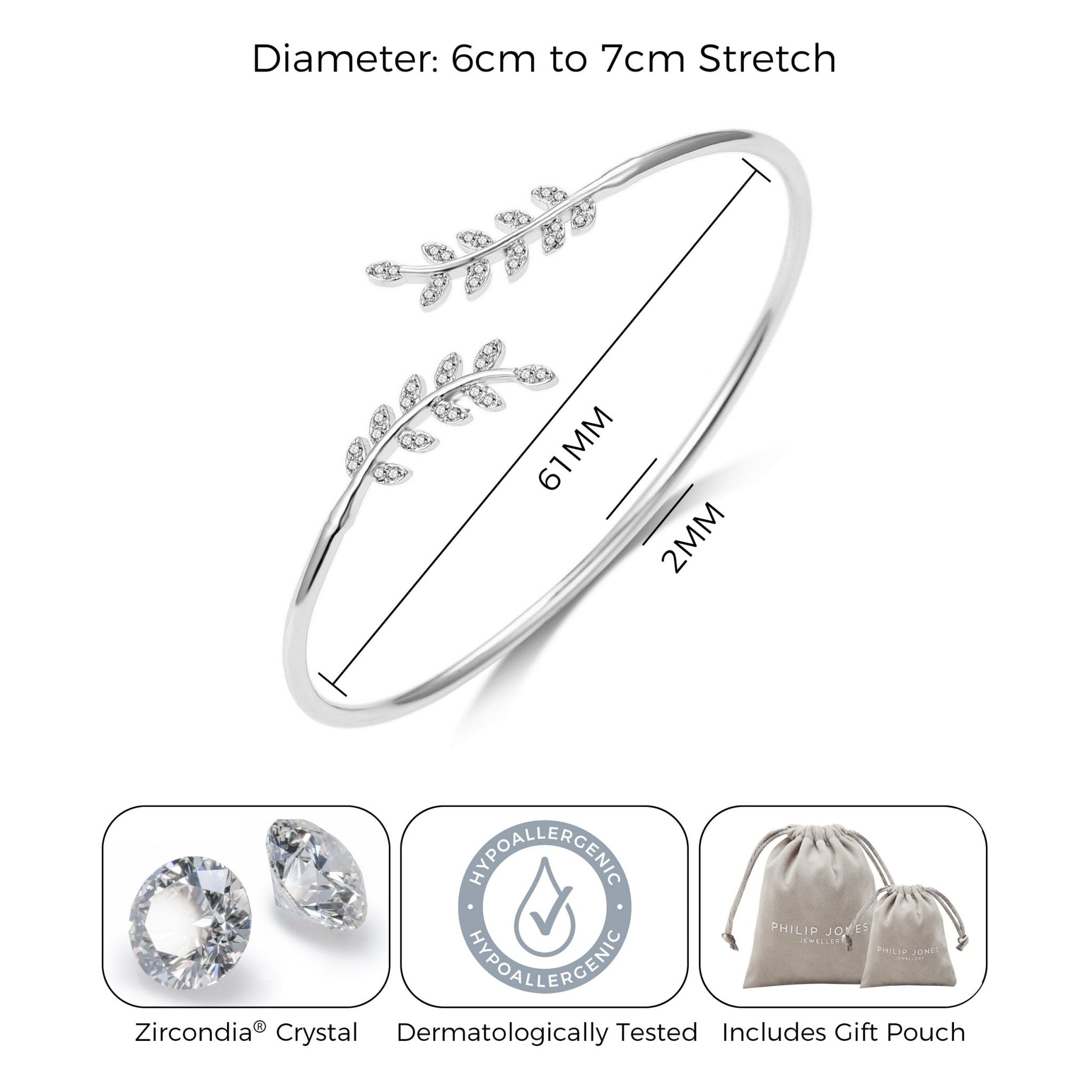 Silver Plated Leaf Bangle Created with Zircondia® Crystals
