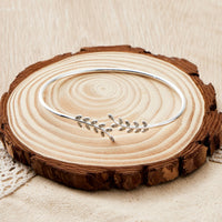 Silver Plated Leaf Bangle Created with Zircondia® Crystals