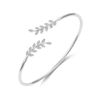 Silver Plated Leaf Bangle Created with Zircondia® Crystals