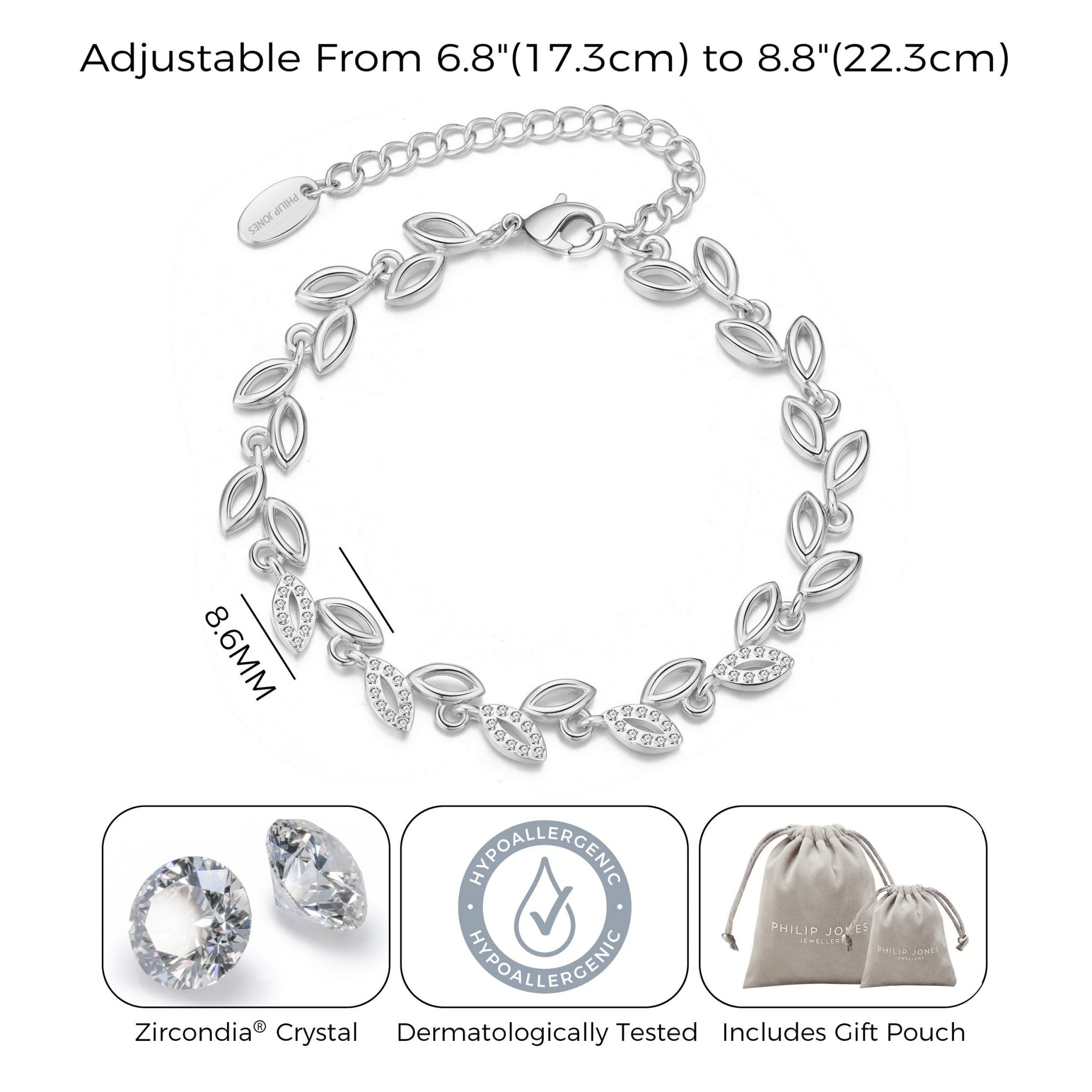 Silver Plated Leaf Bracelet Created With Crystals From Zircondia®