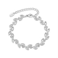 Silver Plated Leaf Bracelet Created With Crystals From Zircondia®